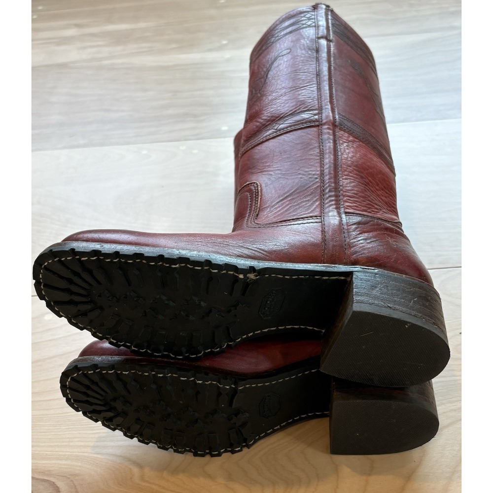 VTG 90s Frye Campus Longhorn Boots Womens Burgundy Leather Square Toe Size 10 - Picture 5 of 14